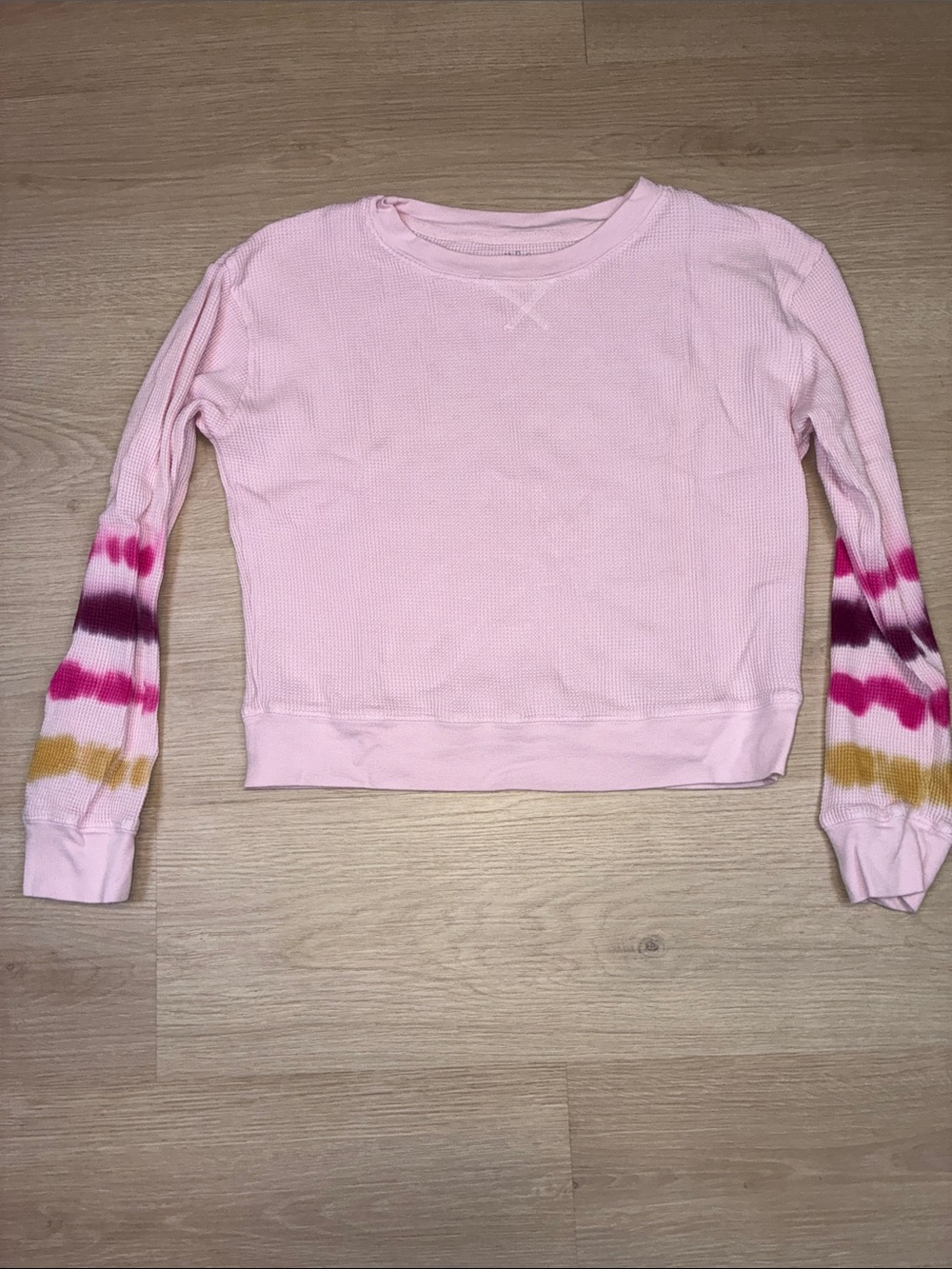Sundown by Splendid Pink Crewneck Thermal with Tie-Dye Sleeve Accents